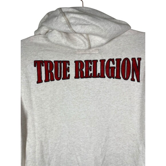 True Religion Classic Hoodie Mens Medium Ivory Full Zip Sweatshirt World Tour - Picture 7 of 12